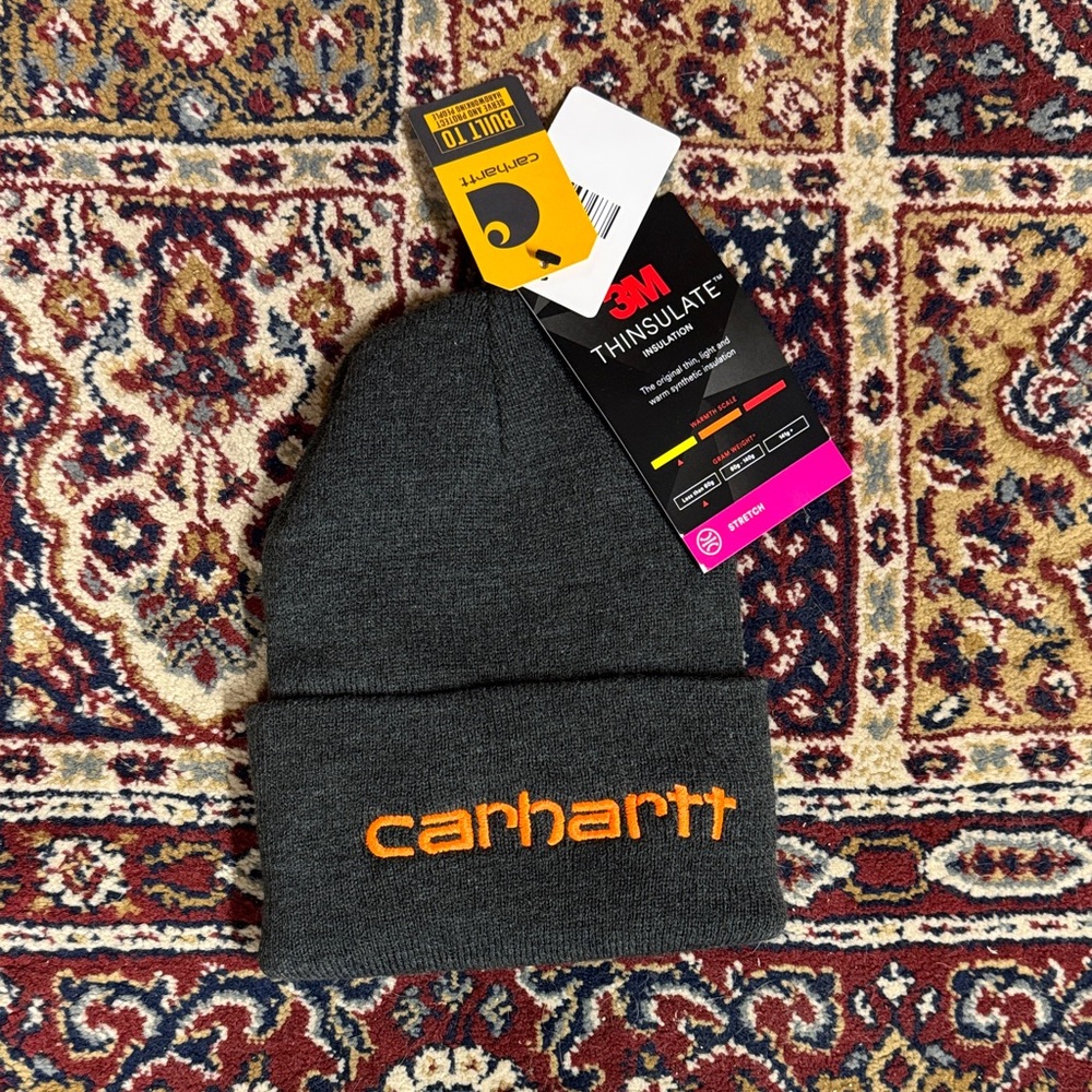 NEW WITH TAGS Carhartt Gray Beanie with Orange Logo 3M THINSULATE HAT